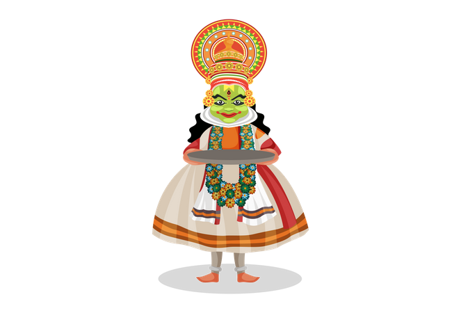 Dançarina Kathakali segurando o prato  Ilustração