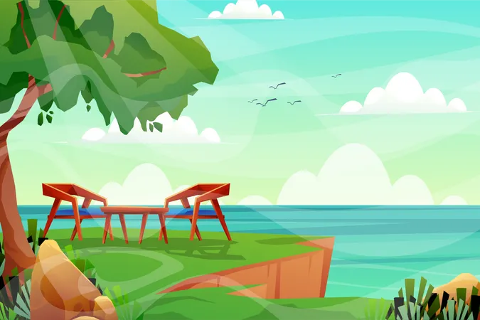 Place for rest with nature seaside landscape  Illustration