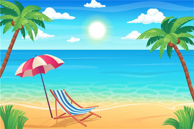 Plage avec chaise  Illustration