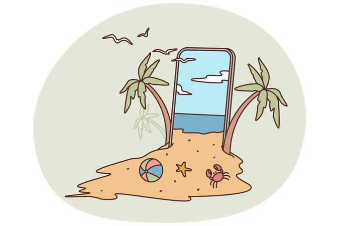 Plage d'été créative sur smartphone  Illustration