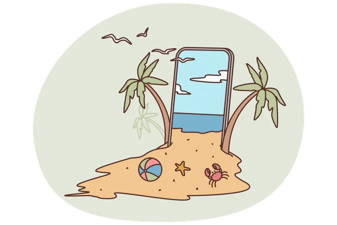 Plage d'été créative sur smartphone  Illustration