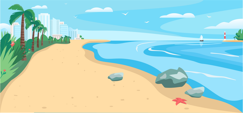 Plage de sable et mer  Illustration