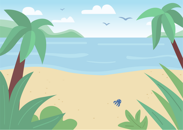 Plage De Sable Tropical Et Mer  Illustration