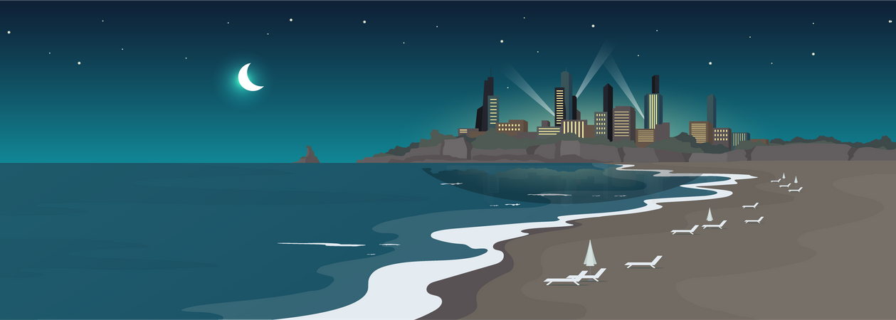 Plage urbaine de sable la nuit  Illustration