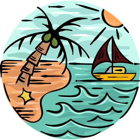 Sunny Beach avec un bateau  Illustration