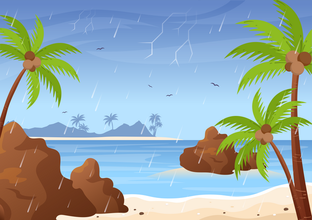 Plage pluvieuse  Illustration