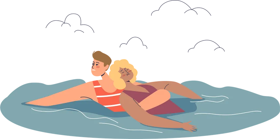 Sauveteur de plage sauvant une femme inconsciente qui se noie dans la mer  Illustration