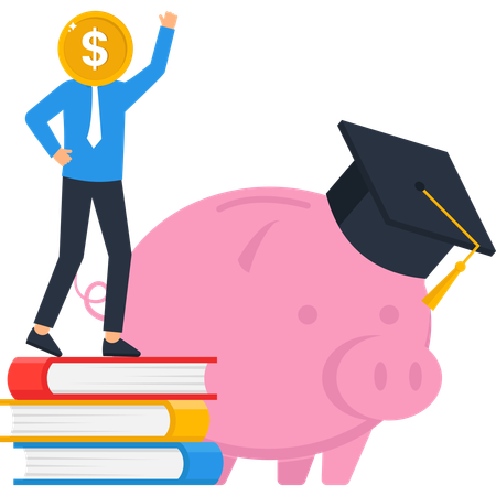 Plan de ahorro para la educación, inversión inteligente, hucha, deuda de préstamos estudiantiles  Ilustración
