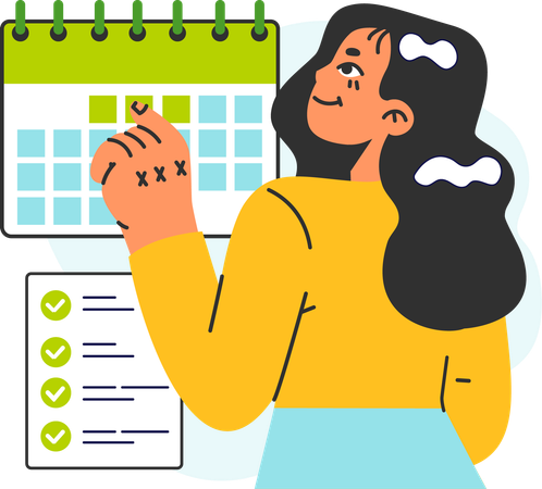 Chica haciendo plan de horario  Ilustración