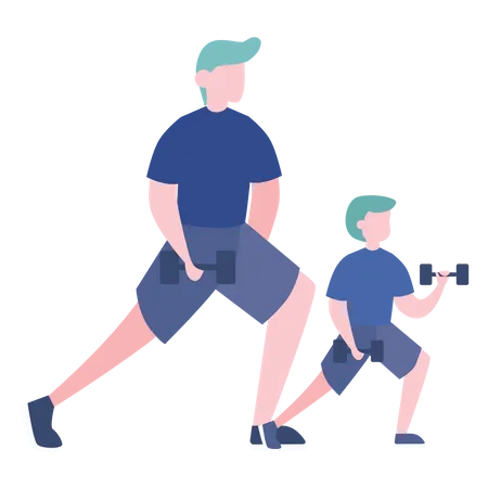 Père et fils faisant de l'exercice  Illustration