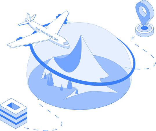 Plane journey and location  Illustration