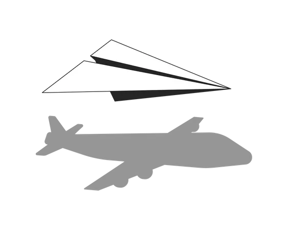 Plane Shadow Flat Monochrome Isolated Vector Object Flying Paper Plane Editable Black And White Line Art Drawing Simple Outline Spot Illustration For Web Graphic Design Illustration