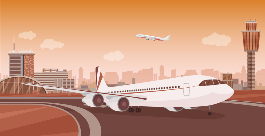 Plane taking off at airport  Illustration