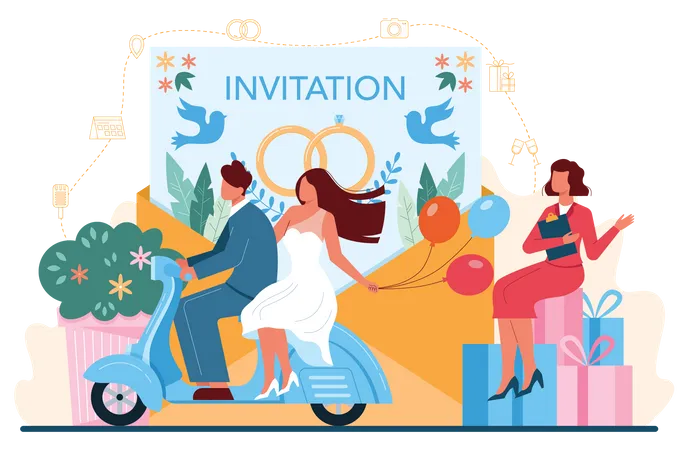 Planejamento de convite de casamento  Ilustração