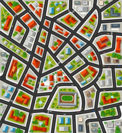 Planeje A Cidade Grande Com Ruas Telhados Carros Cidade Em Vista Plana Ilustração