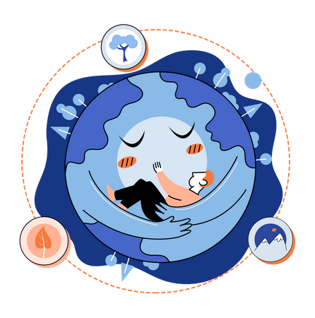 Planet hugs person with its arms  Illustration
