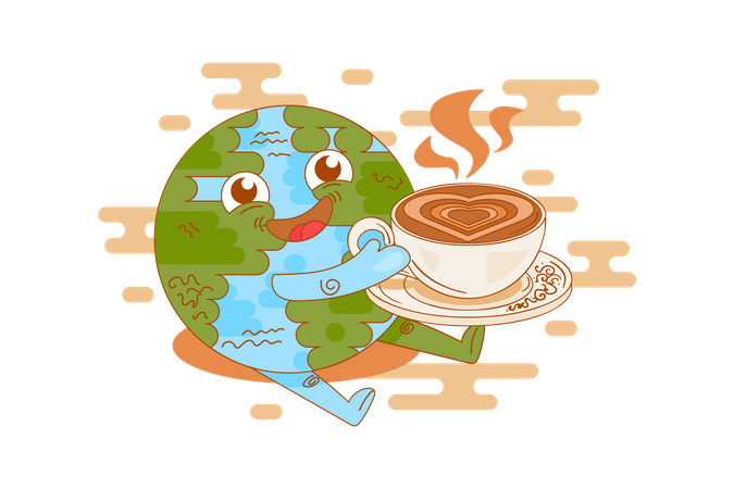 Planète Terre, boire du café à l'heure de la pause  Illustration