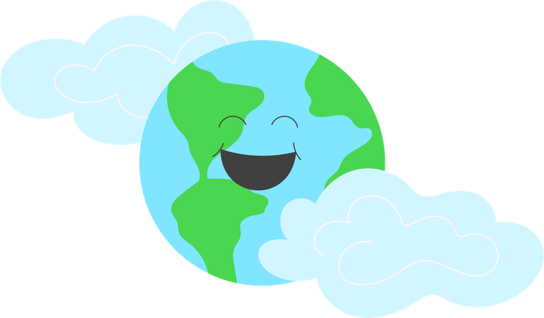 Planète Terre souriante entourée de nuages  Illustration