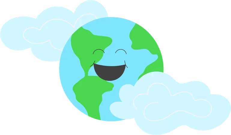 Planète Terre souriante entourée de nuages  Illustration