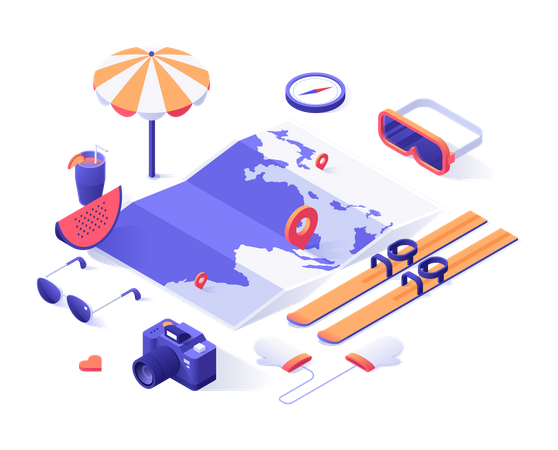 Planificación de viajes de vacaciones en línea  Ilustración