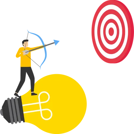 Idea Concept To Hit Target Businessman Climbing Stairs With Light Bulb Idea To Shoot Target Planning To Achieve Goals Innovation For Insight To Achieve Targets Solutions Or Creativity Concepts Illustration