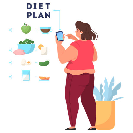 Mulher procurando plano de dieta  Ilustração