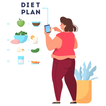 Mulher procurando plano de dieta  Ilustração