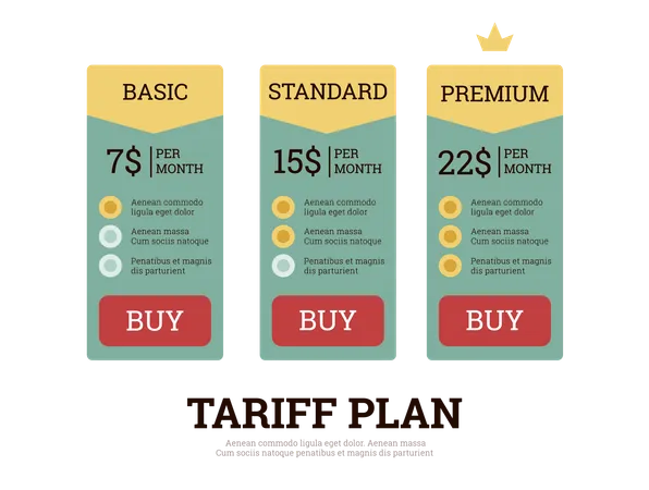 Tabela de preços de planos tarifários e assinaturas de produtos  Ilustração