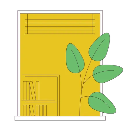 Plant Near Open Window Flat Line Concept Vector Spot Illustration French Balcony Architecture 2 D Cartoon Outline Object On White For Web UI Design Editable Isolated Color Hero Image Illustration