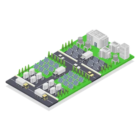 Planta de energía de células solares  Ilustración