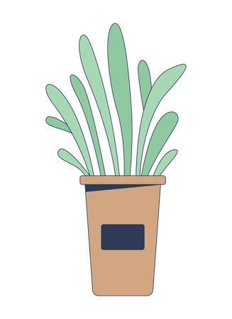 Planta de erva em vaso em recipiente com etiqueta  Ilustração
