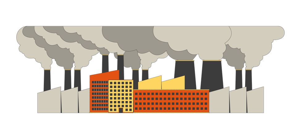 Planta de producción con gran nube de smog  Ilustración