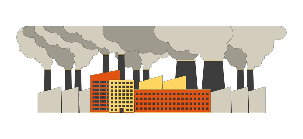 Planta de producción con gran nube de smog  Ilustración