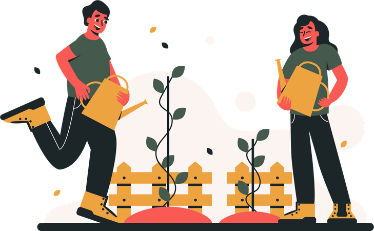 Planta de riego para niña y niño  Ilustración