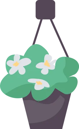 Planta floreciente en maceta colgante  Ilustración