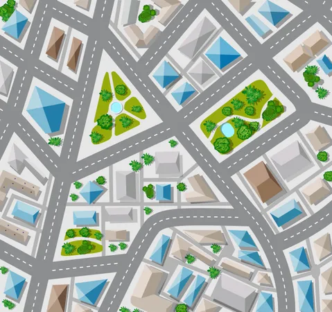 Planeje A Vista Superior Da Cidade Grande Com Ruas Telhados Carros Ilustração