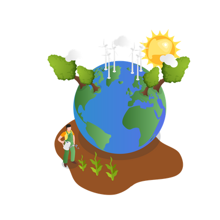 Plantación verde en el mundo.  Ilustración