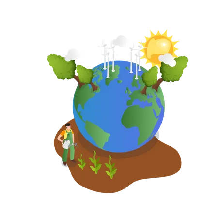 Plantación verde en el mundo.  Ilustración