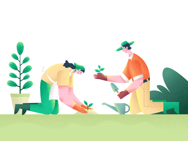 Plantando un árbol juntos  Ilustración