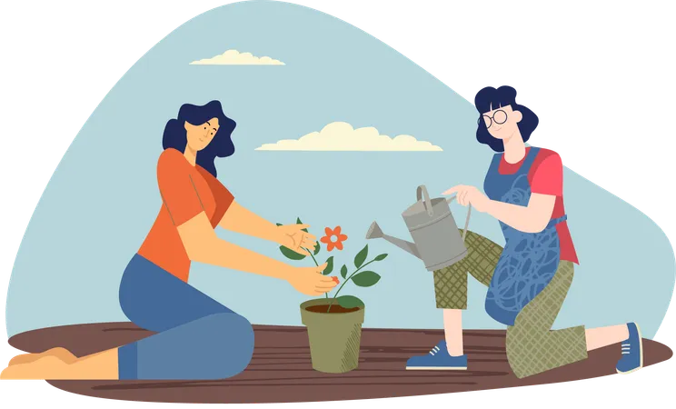 Plantando una flor juntos  Illustration