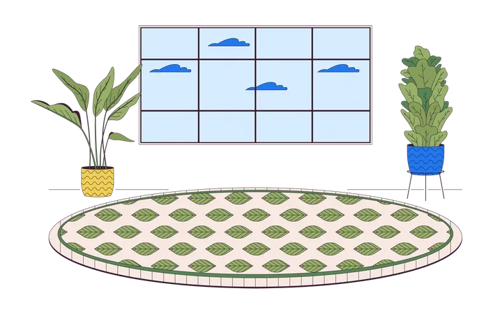 Alfombra acogedora sala de estar con plantas de interior redondas  Ilustración