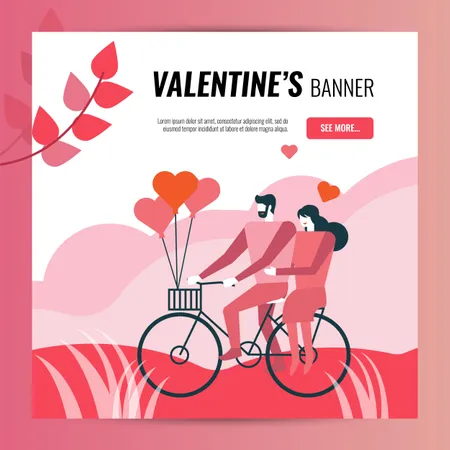 Plantilla De Banner Cuadrado Del Dia De San Valentin Para Sitio Web Redes Sociales Y Postales Ilustración