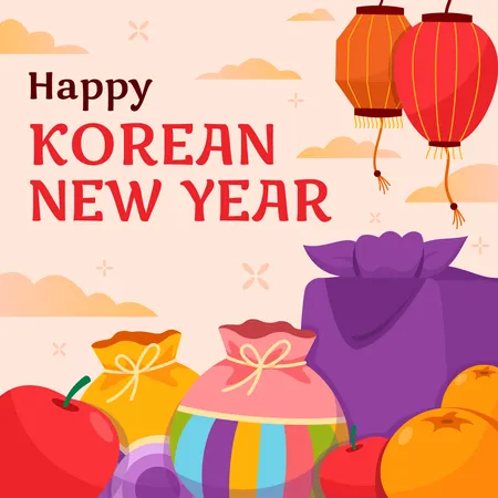 Plantillas cuadradas para la celebración del año nuevo coreano seollal.  Ilustración