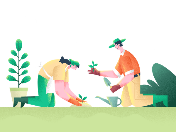 Planting a tree together  Illustration