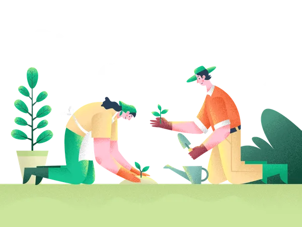 Planting a tree together  Illustration