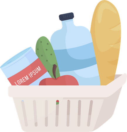 Plastic container with grocery items  Illustration