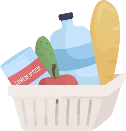 Plastic container with grocery items  Illustration