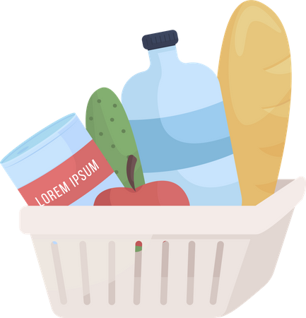 Plastic container with grocery items  Illustration