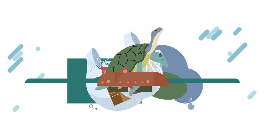 Plastic garbage and bottles at bottom of polluted reservoir  Illustration