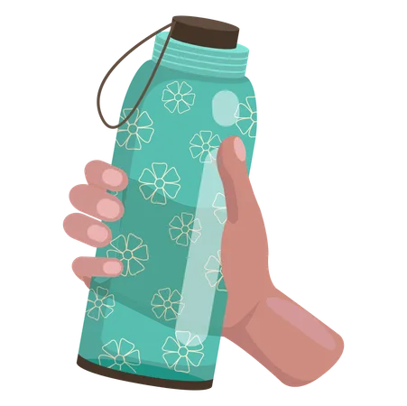Plastic Reusable Bottle For Water Drink Container For Fitness Or Travelling Zero Waste Lifestyle Container For Sports Drinks And Travel In Female Hand Reusable Plastic Container With Liquid Inside Illustration